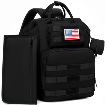 Picture of ROSEGIN Diaper Bag Backpack for Dad and Men, Large Travel Tactical Baby Gear Diaper Bag with Changing Pad, Pacifier Case, Removable Flag Patch - Baby Shower Gifts - Shadow Black