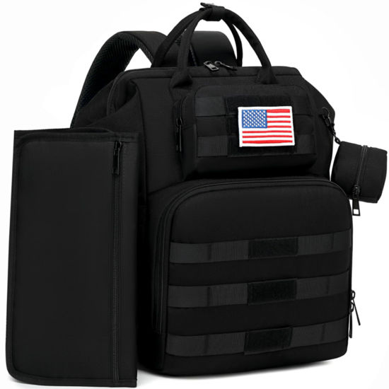 Picture of ROSEGIN Diaper Bag Backpack for Dad and Men, Large Travel Tactical Baby Gear Diaper Bag with Changing Pad, Pacifier Case, Removable Flag Patch - Baby Shower Gifts - Shadow Black