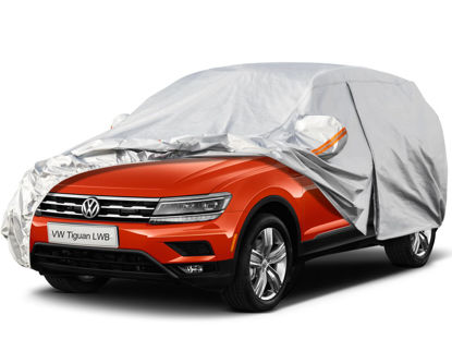 Picture of Kayme 6 Layers SUV Car Cover Custom Fit for VW Volkswagen Tiguan LWB (2018-2024) Waterproof All Weather for Automobiles, Outdoor Full Cover Rain Sun UV Protection.Silver
