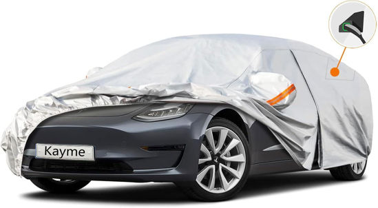 Picture of Kayme 6 Layers Car Cover Custom Fit for (2017-2023) Tesla Model 3 Waterproof All Weather for Automobiles,Outdoor Full Cover Rain Sun UV Protection