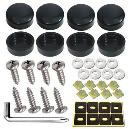 Picture of ZXFOOG Stainless Steel License Plate Screws-Anti-Rust Screws Self-Tapping Car Tag Plate Bolts Fasteners for Mounting Frame Holder on Cars Trucks Motorcycle, Black Screw Caps & Nylon Inserts Screws