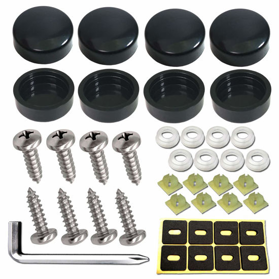 Picture of ZXFOOG Stainless Steel License Plate Screws-Anti-Rust Screws Self-Tapping Car Tag Plate Bolts Fasteners for Mounting Frame Holder on Cars Trucks Motorcycle, Black Screw Caps & Nylon Inserts Screws
