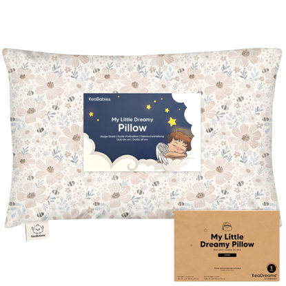 Picture of KeaBabies Toddler Pillow with Pillowcase, Jumbo 14X20 - Soft Organic Cotton Toddler Pillows for Sleeping - Machine Washable - Perfect for Travel, Toddler Bed Set (Flora Vale)