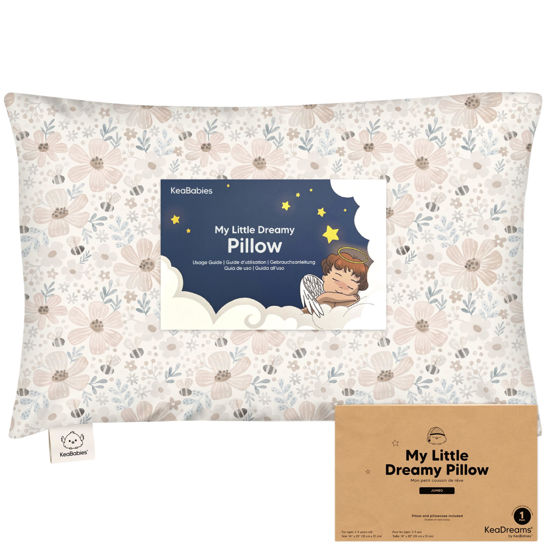 Picture of KeaBabies Toddler Pillow with Pillowcase, Jumbo 14X20 - Soft Organic Cotton Toddler Pillows for Sleeping - Machine Washable - Perfect for Travel, Toddler Bed Set (Flora Vale)