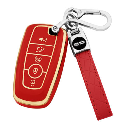 Picture of XIYANG TRADE for for Ford Key Fob Cover with Keychain,Key Case Shell Protector Holder for Ford Explorer Fusion Escape Edge Expedition Maverick Mustang Bronco F150 F250 F350 F450 F550 Lincoln (Red)