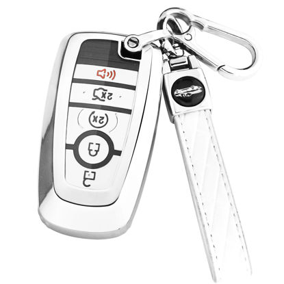 Picture of XIYANG TRADE for Ford Key Fob Cover with Keychain,Key Fob Cover Case Shell for Ford Explorer Fusion Escape Edge Expedition F150 F250 F350 F450 F550 Maverick Mustang 3/4/5 Buttons Smart Key (Silver)