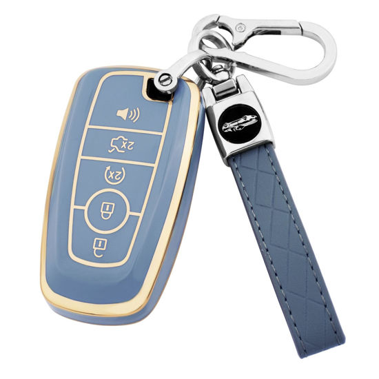 Picture of XIYANG TRADE for for Ford Key Fob Cover with Keychain,Key Case Shell Protector Holder for Ford Explorer Fusion Escape Edge Expedition Maverick Mustang Bronco F150 F250 F350 F450 F550 Lincoln (Blue)