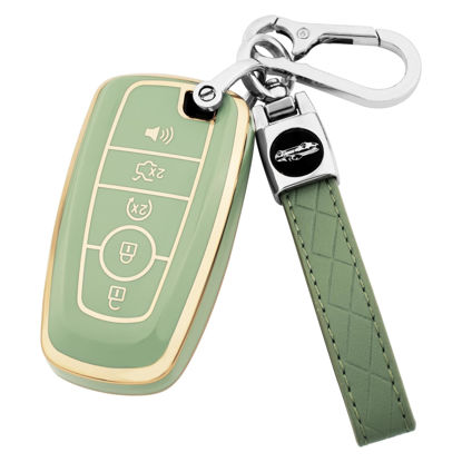 Picture of XIYANG TRADE for for Ford Key Fob Cover with Keychain,Key Case Shell Protector Holder for Ford Explorer Fusion Escape Edge Expedition Maverick Mustang Bronco F150 F250 F350 F450 F550 Lincoln (Green)