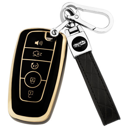 Picture of XIYANG TRADE for for Ford Key Fob Cover with Keychain,Key Case Shell Protector Holder for Ford Explorer Fusion Escape Edge Expedition Maverick Mustang Bronco F150 F250 F350 F450 F550 Lincoln (Black)