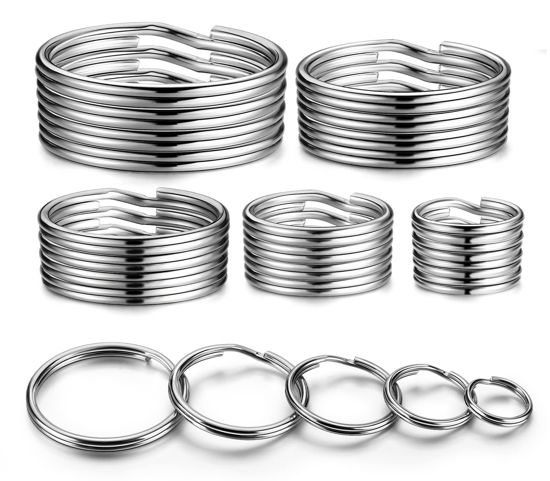Picture of YHYZ Key Ring Stainless Steel Assorted, Heavy Duty Metal Round Keyring Durable in 5 Sizes (Small 1/2 inch, 3/4 inch,1 inch, 1.25 inch, Large 1.38 inch), for Dog Pet Collar DIY Tag Jewelry Car Key