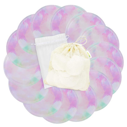 Picture of wegreeco Nursing Breast Pads (14 Pack) + Laundry Bag & Travel Storage Bag, 4.7 inch - Washable & Reusable Breastfeeding Nursing Pads (Plain Shape, Dreamy, Large)