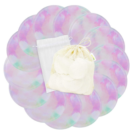 Picture of wegreeco Nursing Breast Pads (14 Pack) + Laundry Bag & Travel Storage Bag, 4.7 inch - Washable & Reusable Breastfeeding Nursing Pads (Plain Shape, Dreamy, Large)