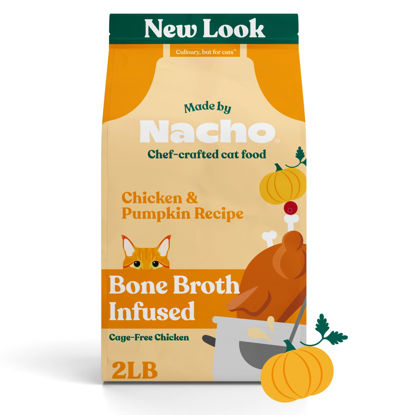 Picture of Made by Nacho Bone Broth Infused Dry Cat Kibble - Cage-Free Chicken & Pumpkin Recipe - Premium Grain-Friendly Cat Food 2lb Bag, Limited Ingredients