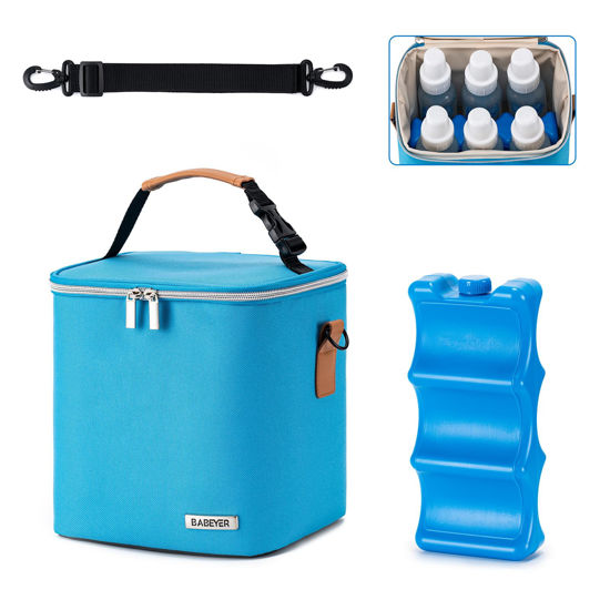 Picture of BABEYER Breastmilk Cooler Bag with Ice Pack Fits 6 Baby Bottles Up to 9 Ounce, Baby Bottle Bag with Shoulder Strap for Nursing Mom Daycare, Blue