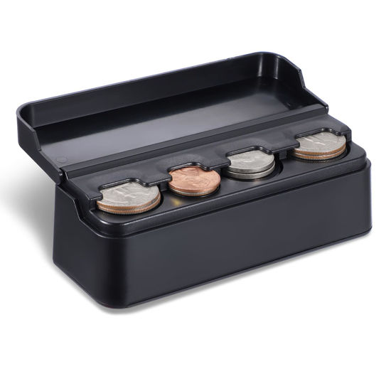 Picture of SINGARO Coin Holder for Car, Coin Change Organizer Compatible with Coins of Different Sizes, Dash-Mounted Holder Suitable for Most Cars, Trucks(Black)