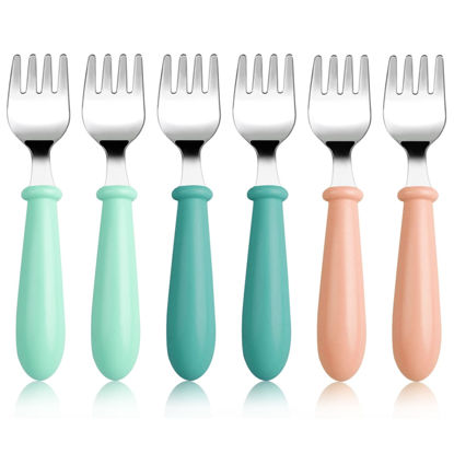 Picture of Pimoys 6 Pieces Toddler Forks Baby Forks Kids Forks with Round Handle, Stainless Steel Toddler Utensils Baby Silverware Metal Cutlery Set BPA Free, Dishwasher Safe