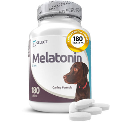 Picture of K9 Select Melatonin for Dogs - Calming Aid Tasty Dog Supplement - Helps Overall Health with Quiet Moments and Composure - Reduce Stress Calming Treats for Large Dogs - 5 mg, 180 Capsules