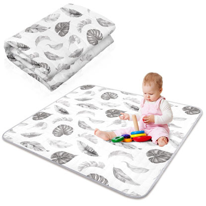 Picture of Boho Portable Baby Play Mat, 43 x 43 Inch Washable Foldable Crawling Mat, Non Slip Playmat for Babies, Kids Play Mats Pad for Floor Playpen Toddler Infants Tummy Time Activity (Leaf Theme)