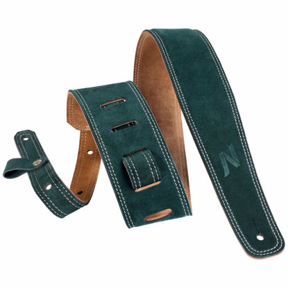 Picture of Nefelibata Guitar Strap, 2.5" Wide Bavarian Tumbled Leather Guitar Straps with Foam Padding and Cable Storage Loop, for Kids, Men and Women, for Acoustic, Bass and Electric Guitars（Dark Green）