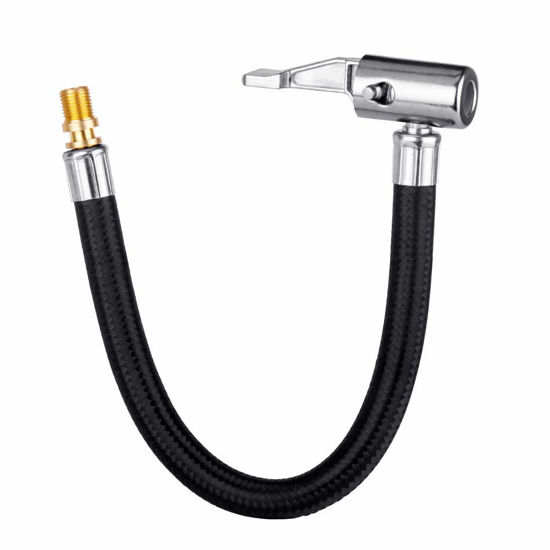 Picture of LUMITECO Locking Tire Chuck with Rubber Hose and Standard Tire Valve Fine Thread, Tire Inflator Pump Hose Adapter for Twist On Convert to Lock On Connection
