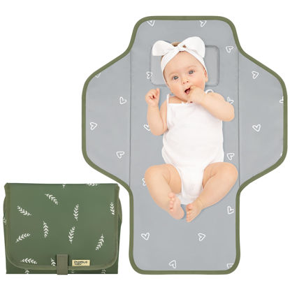 Picture of Baby Portable Changing Pad Travel - Waterproof Compact Diaper Changing Mat with Built-in Pillow - Lightweight & Foldable Changing Station, Newborn Shower Gifts