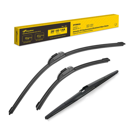 Picture of 3 Wiper Blades 26"/16"/14" Replacement for Hyundai Tucson 16-20,07-12 Mazda CX-7 Front Windshield Wiper Blades with 14 Inch Rear Wiper Blade-Original Factory Quality