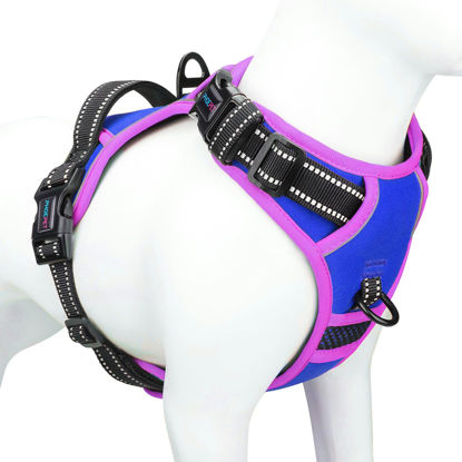 Picture of PHOEPET 2019 Upgraded No Pull Dog Harness, Reflective Adjustable Vest, with a Training Handle + 2 Metal Leash Hooks+ 3 Snap Buckles +4 Slide Buckles(M, Royal Blue)
