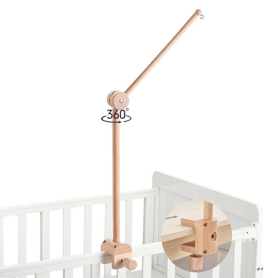 Picture of HI BABY MONMENT Crib Mobile Arm - Rotating Baby Mobile Hanger, Natural Beech Wood, Mobile Stand for Crib Nursery Decor, Perfect for Baby Girl or Boy