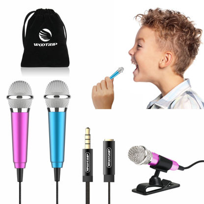 Picture of Wootrip [2PCS] Mini Microphone, Mini Karaoke Vocal and Recording Microphone Portable for iPhone ipad Laptop Android-Tiny Microphone Ideal for Kids (Blue and Rose Red)