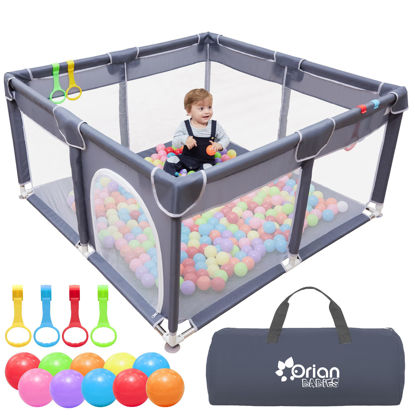 Picture of Orian Baby Playpen 50x50 Large Playpen for Babies and Toddlers, Oxford Fabric, Indoor & Outdoor Play Pen, 10 Colorful Balls, 4 Pull Up Rings, Carry Bag