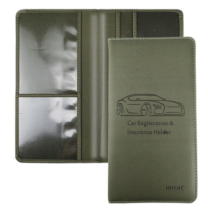 Picture of Car Registration and Insurance Card Holder - Leather Vehicle Glove Box Automobile Documents Paperwork Wallet Case Organizer for ID, Driver's License, Key Contact Information Cards - Men&Women