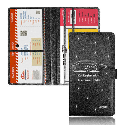 Picture of Car Registration and Insurance Card Holder - Leather Vehicle Glove Box Automobile Documents Paperwork Wallet Case Organizer for ID, Driver's License, Key Contact Information Cards - Men&Women