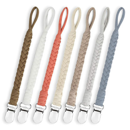 Picture of Duludulu 7 Pcs Braided Pacifier Clips for Boys and Girls, Pacifier Holder Baby Binky Clips Handmade Cotton Modern Unisex Pacifier Smoother Clip Fits All Pacifiers for Shower Birthday Gifts