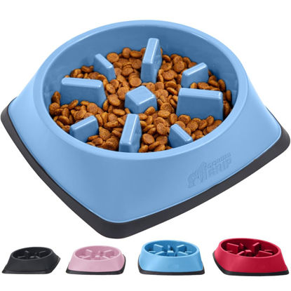 Picture of Gorilla Grip Slow Feeder Dog and Cat Bowls, Interactive Puzzle Toy for Dogs and Cats Food Training, Keeps Pets Busy and Prevents Puppy Overeating, Large, Small Breeds, 100% BPA Free, 4 Cup Light Blue
