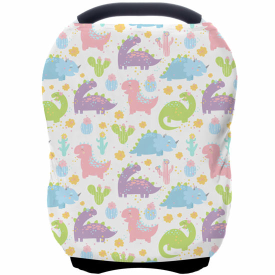 Picture of Car Seat Covers Canopy Cover - Multi-use Cover Carseat Canopy, Breathable Breastfeeding Cover, Car Seat Covers for Bbies, Boys & Girls Shower Gifts (Colorful Dinosaur)