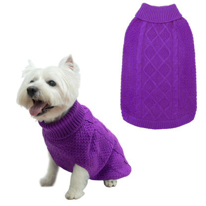 Picture of Mihachi Turtleneck Dog Sweater - Winter Coat Apparel Classic Cable Knit Clothes with Leash Hole for Cold Weather, Ideal Gift for Pet in New Year