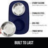 Picture of Gorilla Grip 100% Waterproof BPA Free Cat and Dog Bowls Silicone Feeding Mat Set, Stainless Steel Bowl Slip Resistant Raised Edges, Catch Water, Food Mess, No Spills, Pet Accessories, 1 Cup, Navy