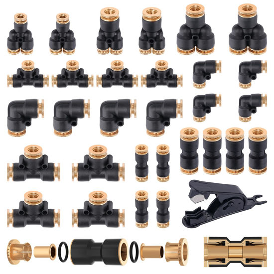 Picture of CheeMuii 31 PCS DOT Air Brake Line Fittings 1/4" 3/8" Push to Connect Fittings Quick Connect Air Hose Fittings Repair Kit for Truck or Industrial Air System