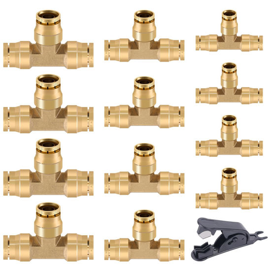 Picture of CheeMuii 13 PCS Brass DOT Air Line Fittings Kit 1/4 3/8 1/2 DOT Quick Connect Air Fittings Tee Union Push to Connect Air Hose Fittings for Semi Truck Trailers Air Brake System