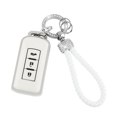 Picture of UHONSN for Mitsubishi Key Fob Cover Soft TPU Keyshells with Keychain Full Covers Protector Case White Compatible with Lancer GT Mirage G4 SE Outlander Eclipse Cross Mirage