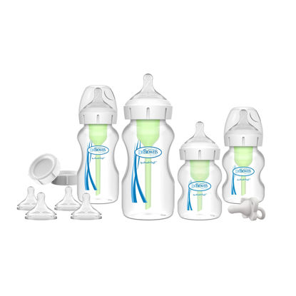 Picture of Dr. Brown's Natural Flow® Anti-Colic Options+™ Wide-Neck Bottle Essentials Gift Set with Breast-Like Nipple,100% Silicone HappyPaci™ Pacifier and Baby Bottle Travel Caps