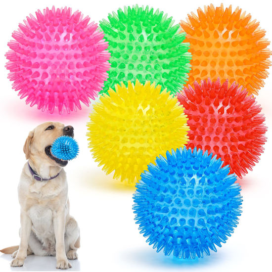 Picture of VITEVER 3.5” Squeaky Dog Toy Balls (6 Colors) Puppy Chew Toys for Teething, BPA Free Non-Toxic, Spikey Medium, Large & Small Dogs, Durable Aggressive Chewers