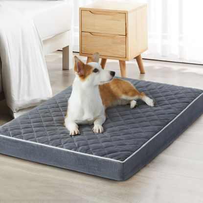 Picture of WNPETHOME Orthopedic Dog Beds for Medium Dogs, Large Waterproof Dog Crate Bed with Removable Washable Cover & Anti-Slip Bottom, Multi-Needle Quilting Dog Bed for Crate (Grey 35x22x3 inch)