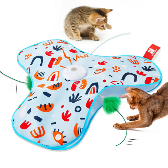 Picture of Potaroma Hide and Seek Cat Toys, in-The-Cover Unpredicatable Moving Feather, Interactive Kitten Wand Toy, Automatic Chargeable Cat Toy, Indoor Exercise Kicker for All Breeds, Floral Cover