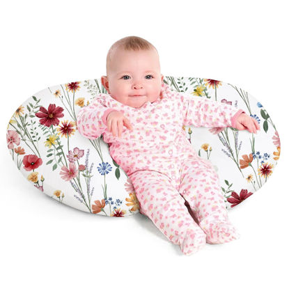 Picture of Little Grape Land Nursing Pillow for Infants, Breastfeeding Pillows, Baby Support Pillow for Nursing, Bottle Feeding, Tummy Time with Machine Washable Cover & Breathable Filling (Spring Flower)