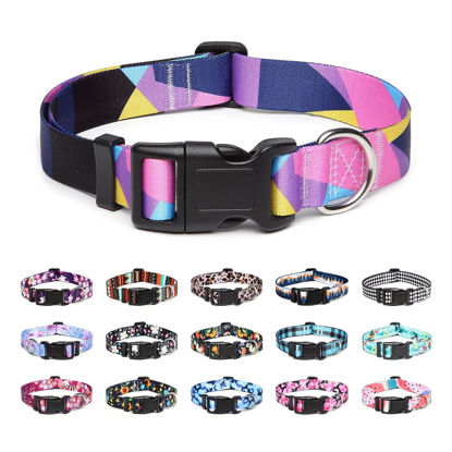 Picture of Mercano Adjustable Dog Collar - Special Design Patterns, Soft Nylon Comfortable Durable Pet Collar for Small Medium Large Dogs (S, Geometry Purple)