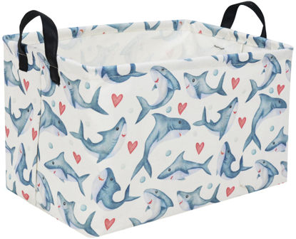 Picture of Essme Rectangular Baby Shark Easter Basket,Shark Basket with Handles for Baby Shark Room Decor, Easket Basket forKids,Gifts Basket,Shelf Basket,Toy Organizer(Shark)