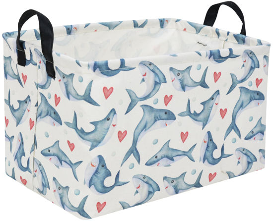 Picture of Essme Rectangular Baby Shark Easter Basket,Shark Basket with Handles for Baby Shark Room Decor, Easket Basket forKids,Gifts Basket,Shelf Basket,Toy Organizer(Shark)