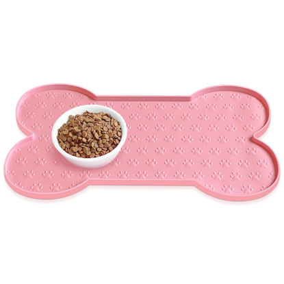 Picture of PWTAA Dog Food Mat Anti-Slip Silicone Dog Bowl Mat Thicker Pet Placemat Waterproof Cat Feeder Pad with Raised Edge Puppy Kitten Feeding Mats Suitable Small Medium-Sized Dogs Cats Eating Tray