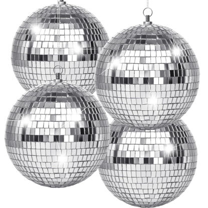 Picture of 4 Pack Large Disco Ball Silver Hanging Disco Balls Reflective Mirror Ball Ornament for Party Holiday Wedding Dance and Music Festivals Decor Club Stage Props DJ Decoration (6 Inch)